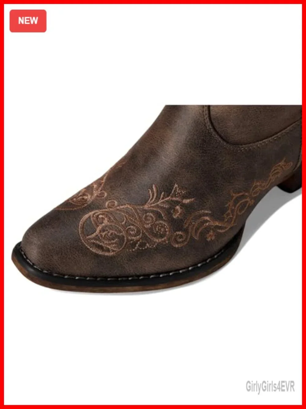 Faux Leather Embroidered Snip Toe Mid Calf Casual Boots Low Heel